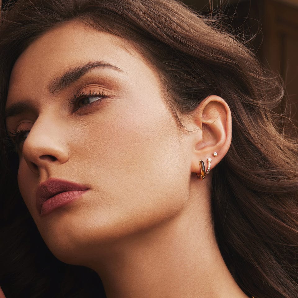 EAR-GPL Gold Sparkling Pave  Huggie Hoop Earrings