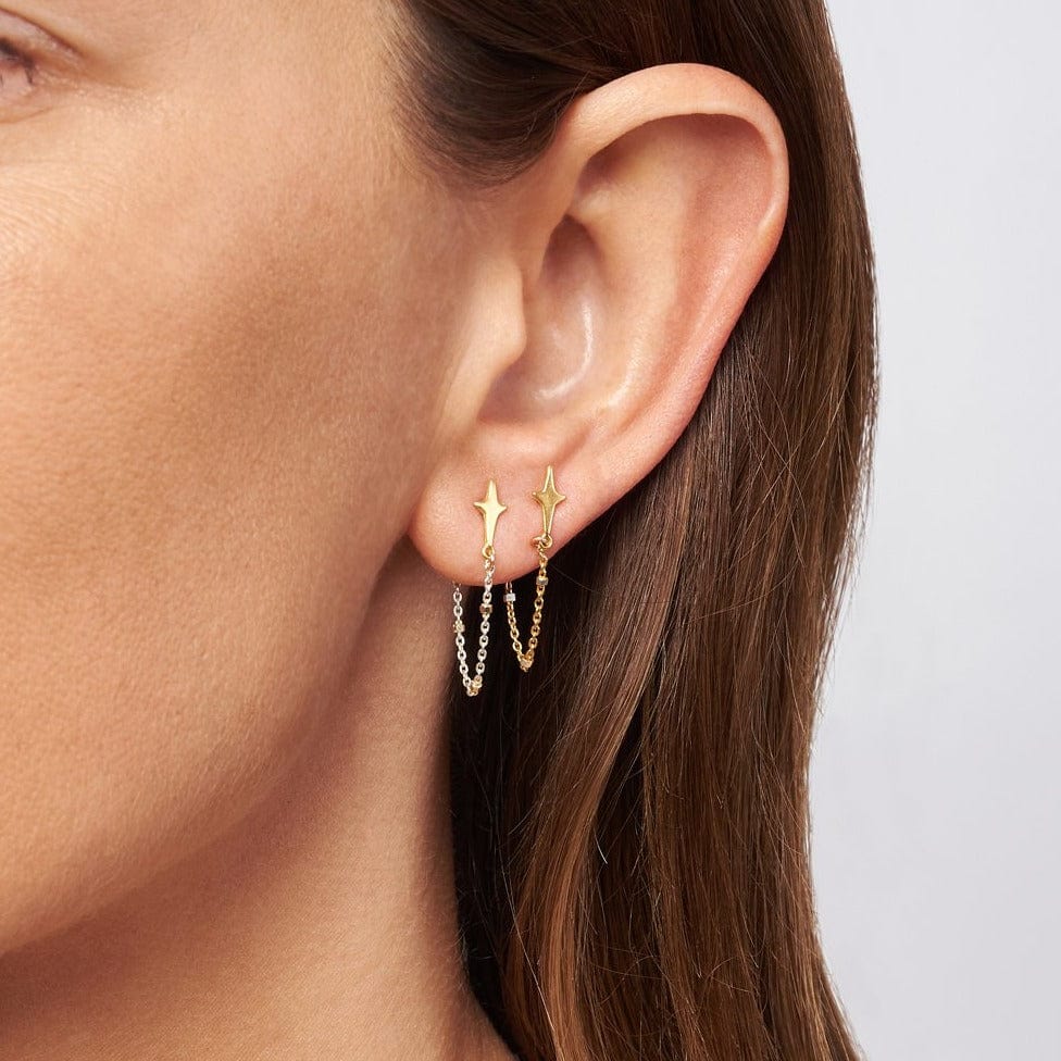 EAR-GPL Gold Star Chain Loop Earrings