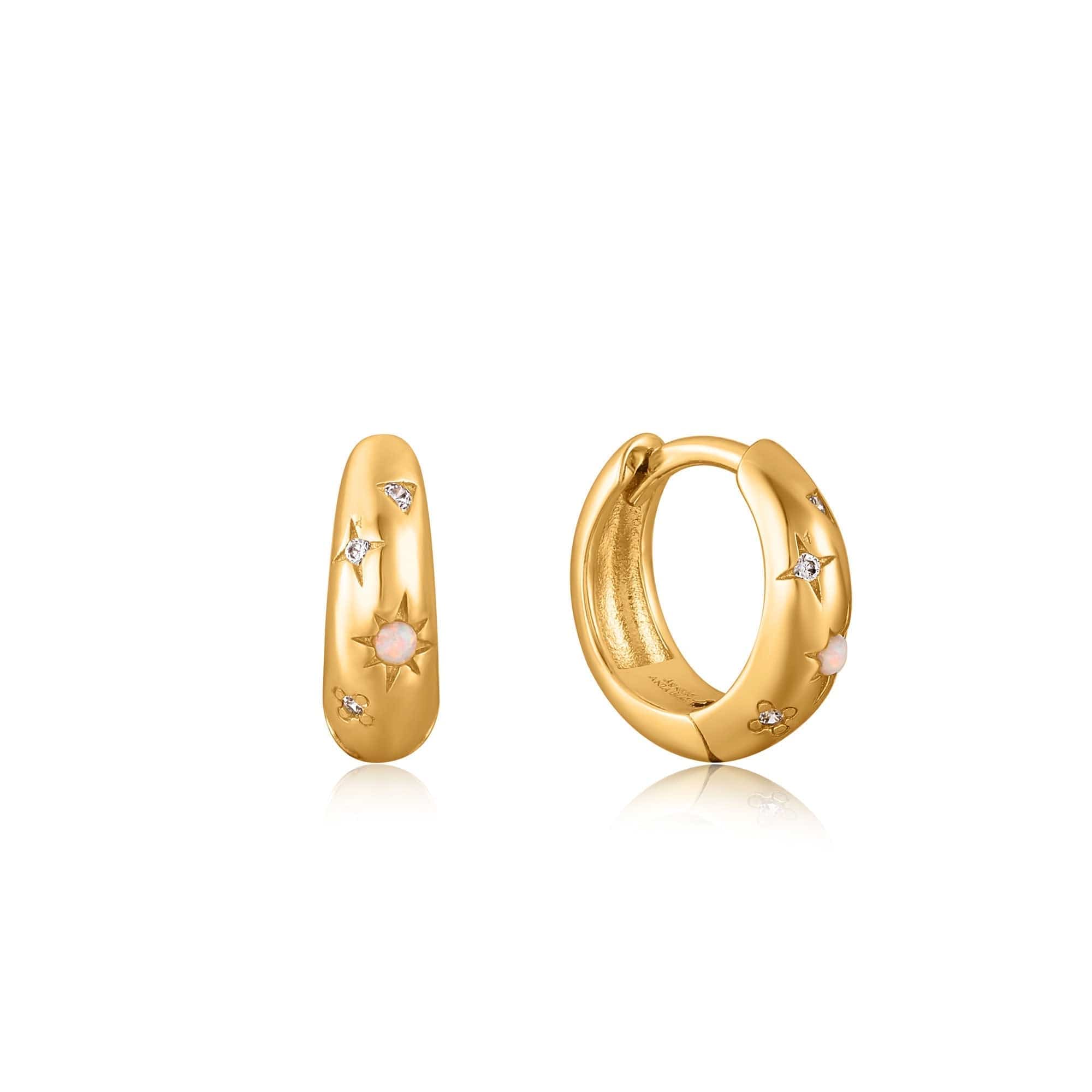 Gold Starry Kyoto Opal Huggie Hoop Earrings – Dandelion Jewelry