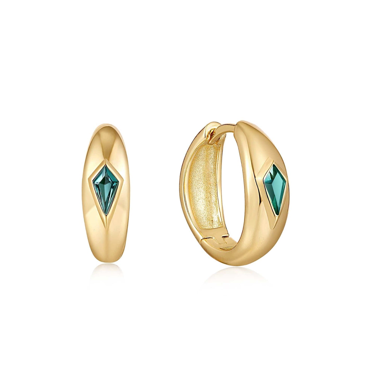 Load image into Gallery viewer, EAR-GPL Gold Teal Sparkle Dome Hoop Earrings
