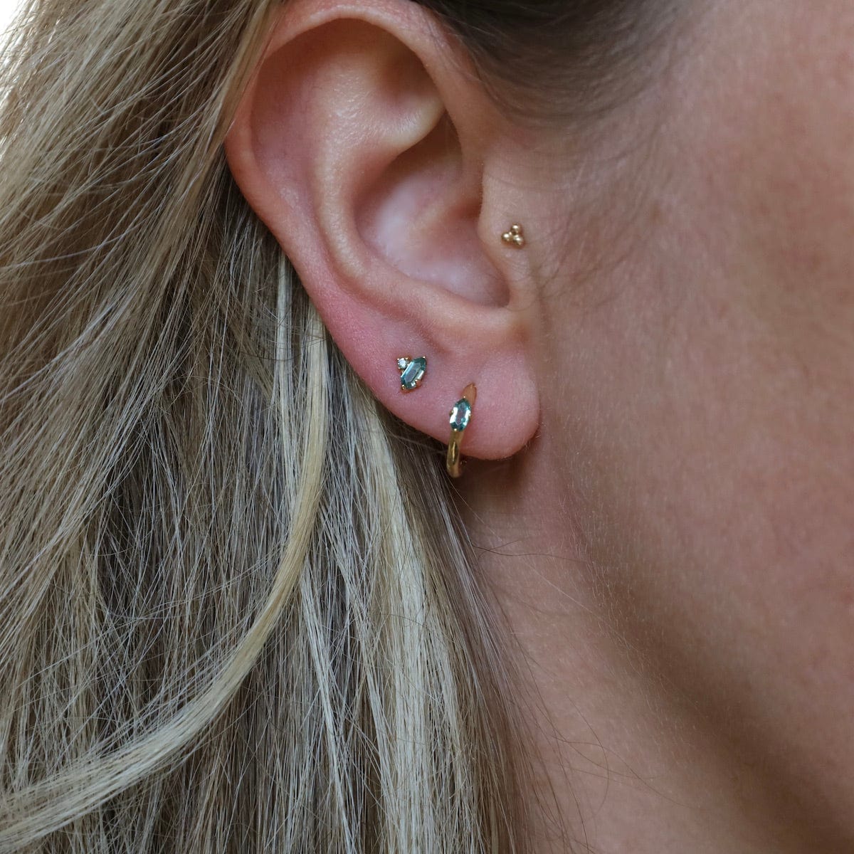 EAR-GPL Gold Teal Sparkle Emblem Huggie Hoop Earrings