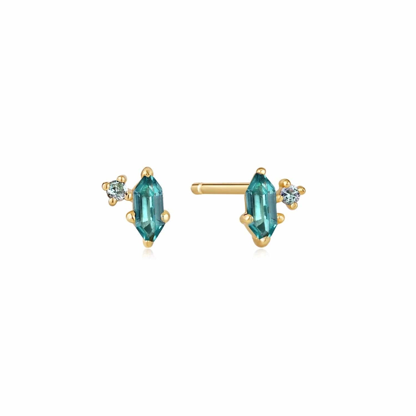 Load image into Gallery viewer, EAR-GPL Gold Teal Sparkle Emblem Stud Earrings
