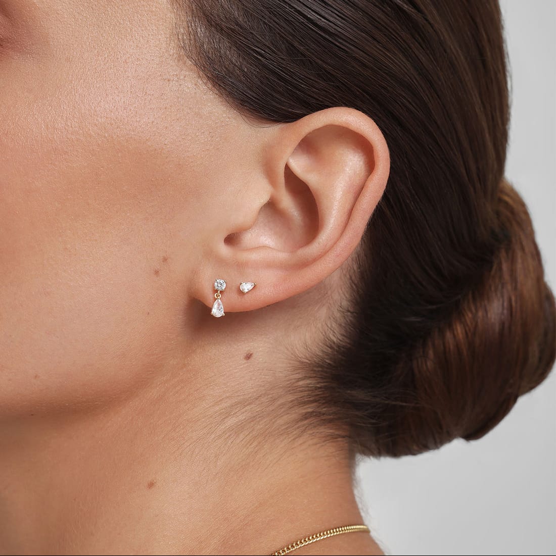 EAR-GPL Gold Teardop & Round Stud Earrings