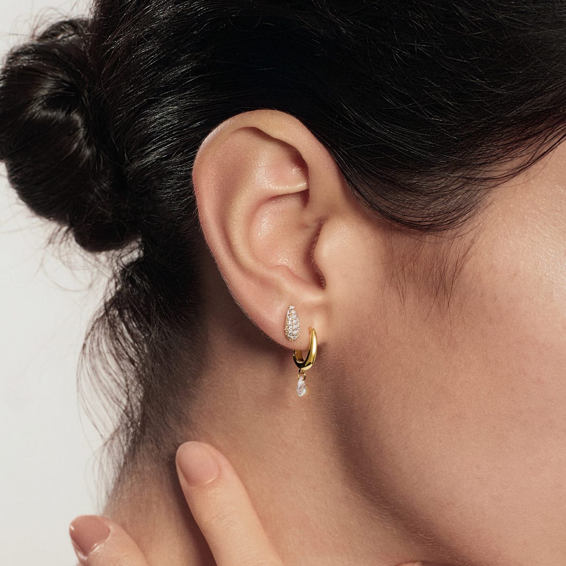 EAR-GPL Gold Teardrop Dangle Huggie Hoop Earrings