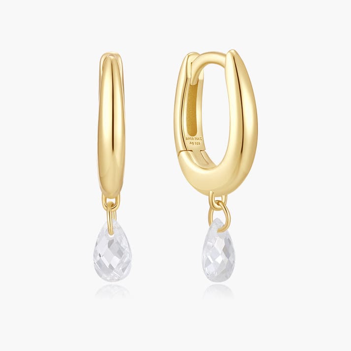 EAR-GPL Gold Teardrop Dangle Huggie Hoop Earrings