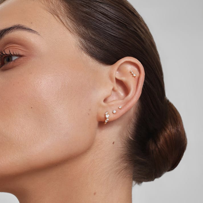 EAR-GPL Gold Teardrop & Round Zig Zag Huggie Hoop Earrings