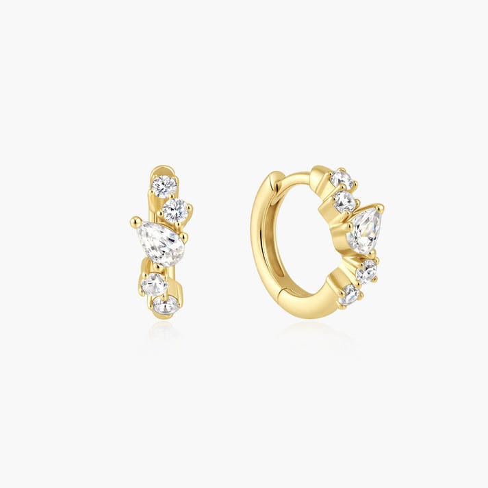 EAR-GPL Gold Teardrop & Round Zig Zag Huggie Hoop Earrings
