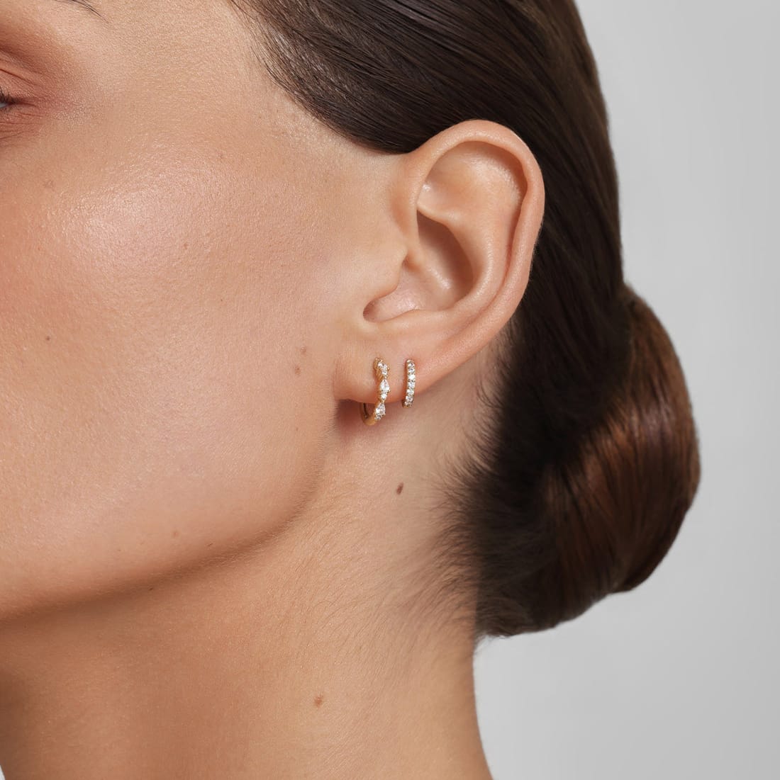 EAR-GPL Gold Teardrop Trio Huggie Hoop Earrings