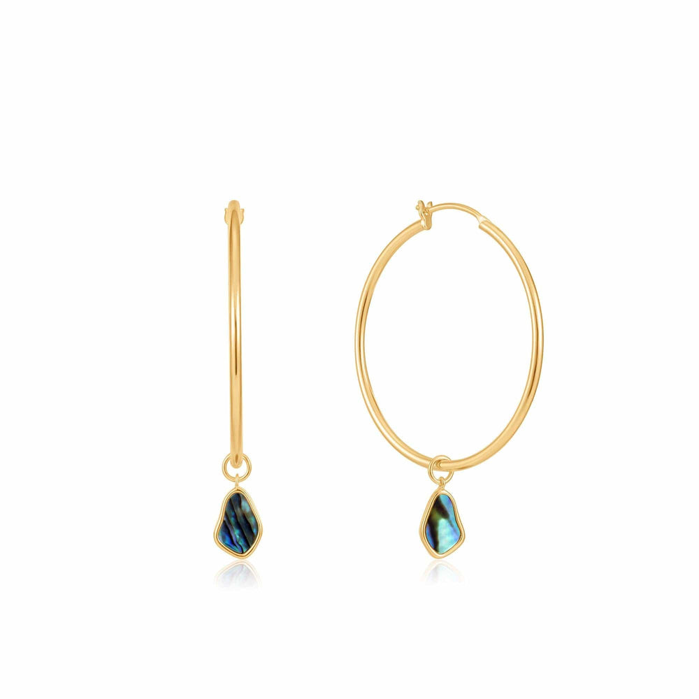 EAR-GPL Gold Tidal Abalone Drop Hoop Earrings