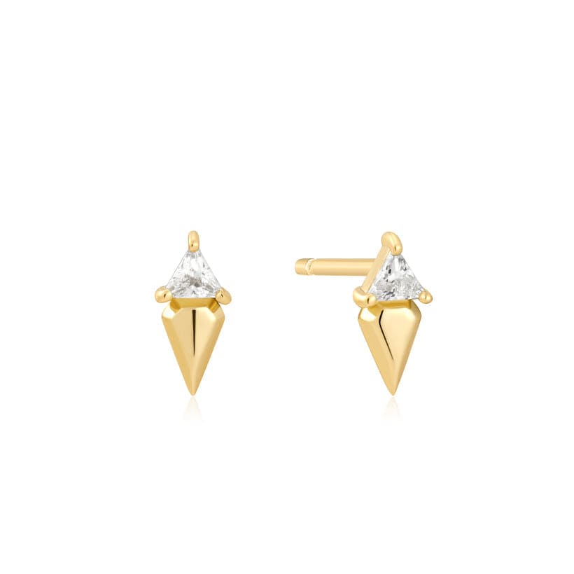 EAR-GPL Gold Triangle Cubic Zirconia Geometric Stud Earrings