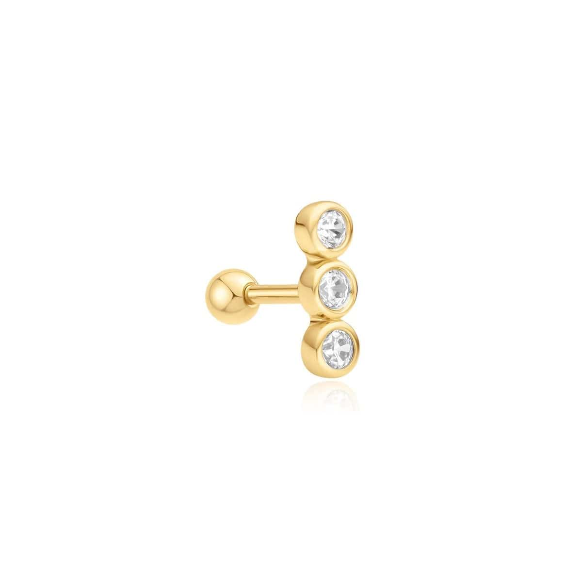 EAR-GPL Gold Triple Stone Bezel Barbell Single Earring