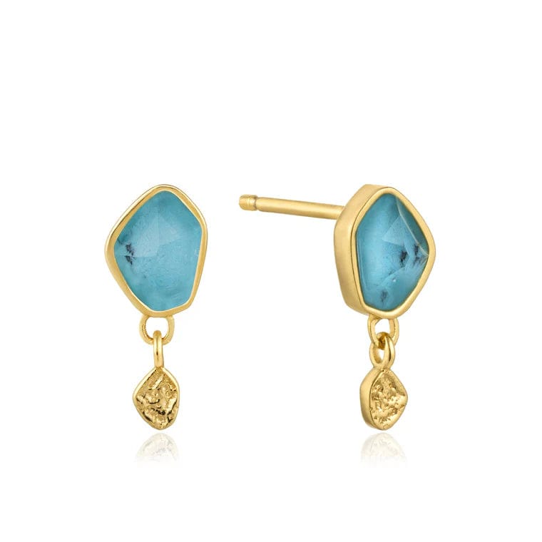 EAR-GPL Gold Turquoise Drop Stud Earrings