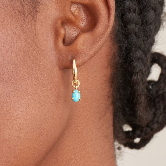 EAR-GPL Gold Turquoise Drop Wave Huggie Hoop Earrings