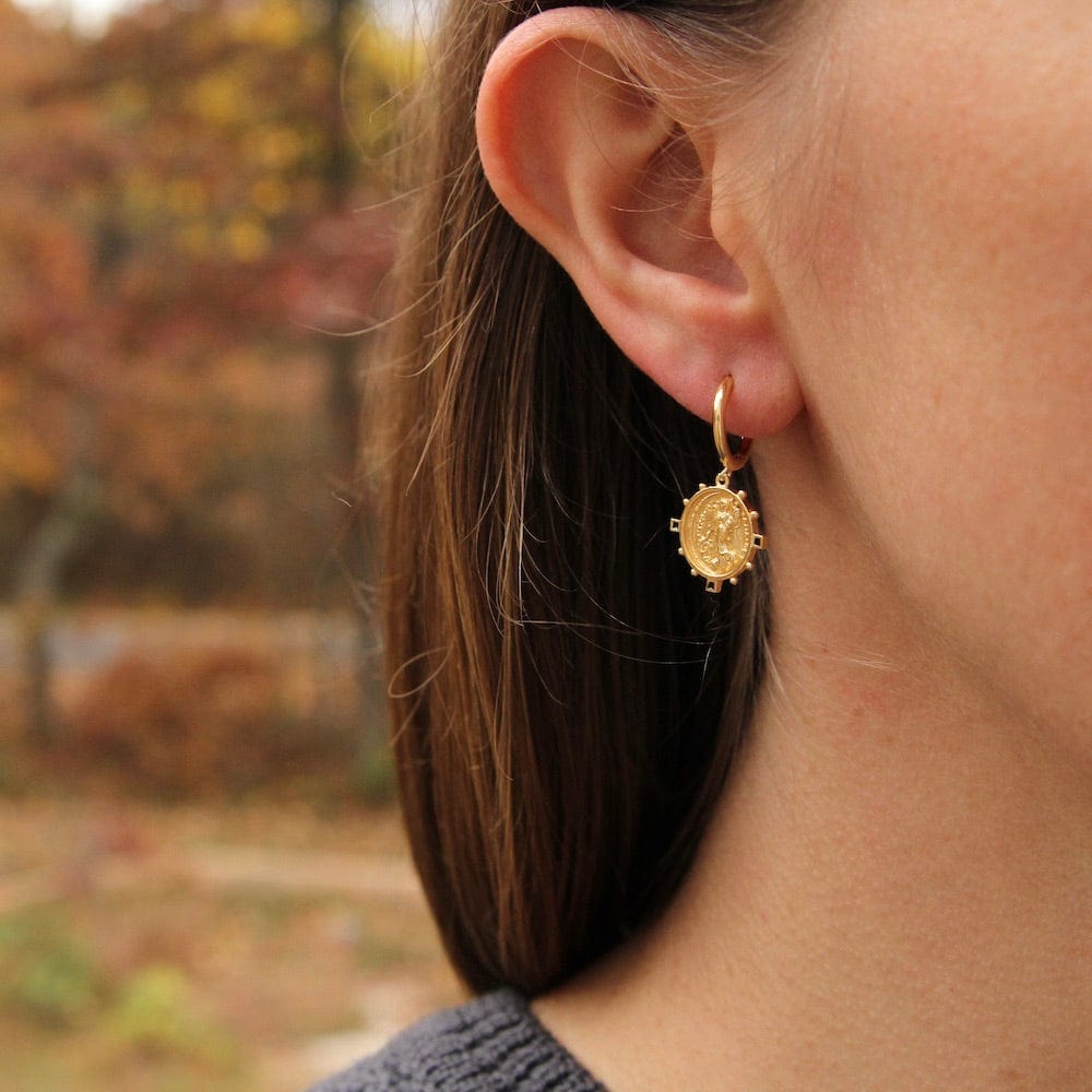 EAR-GPL Gold Victory Goddess Mini Hoop Earrings