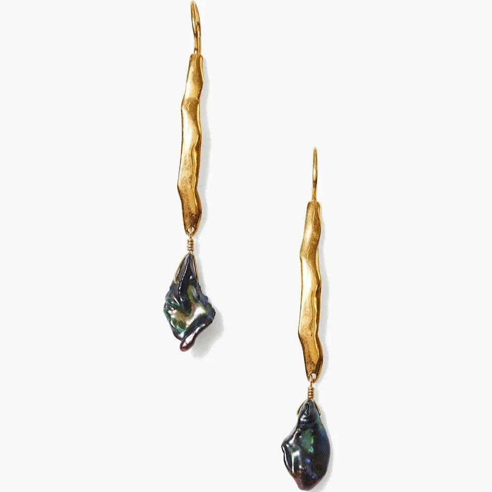 EAR-GPL Gold Wave Pearl Drop Earrings Peacock