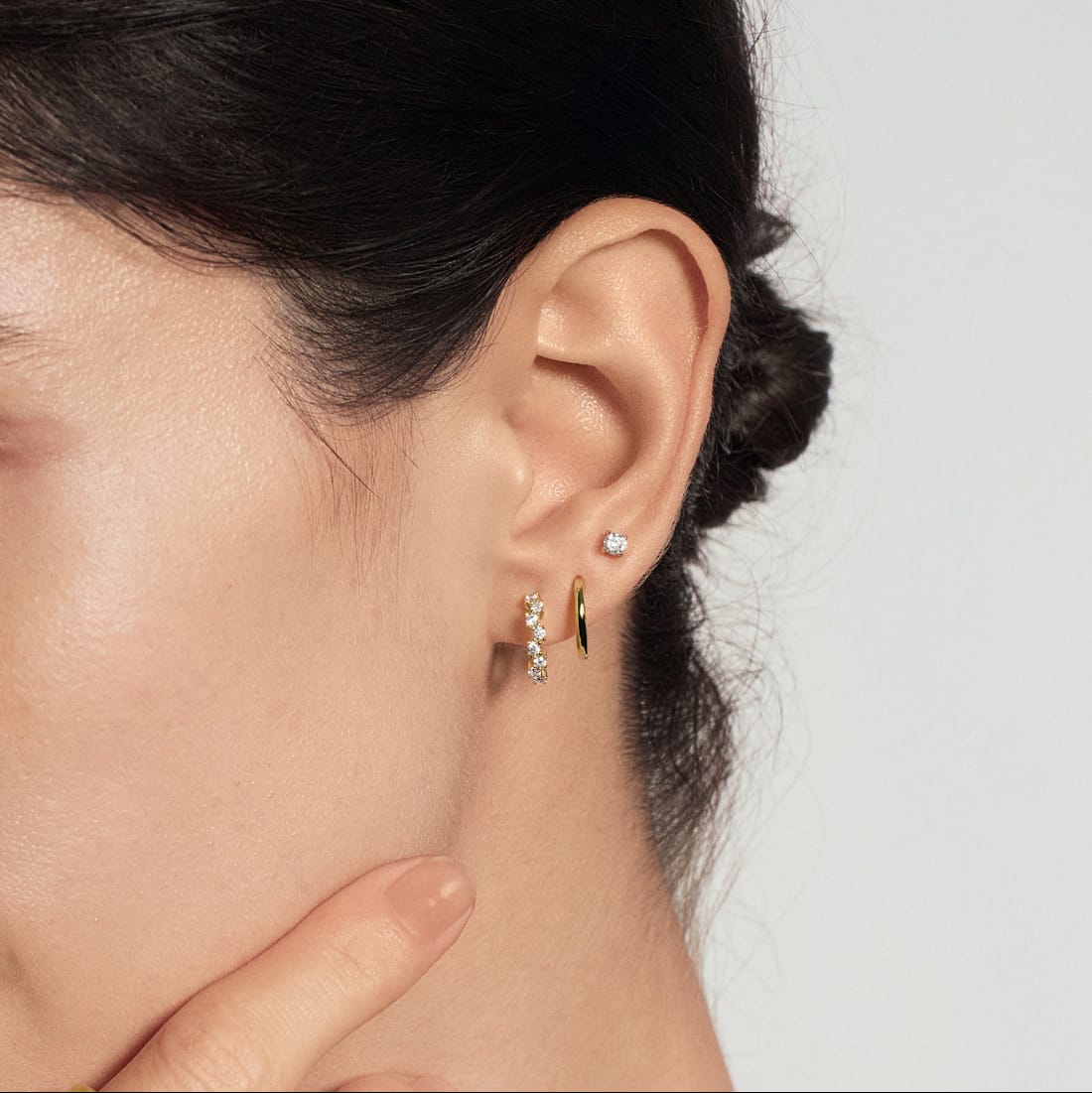 EAR-GPL Gold Zig Zag Pave Huggie Hoop Earrings