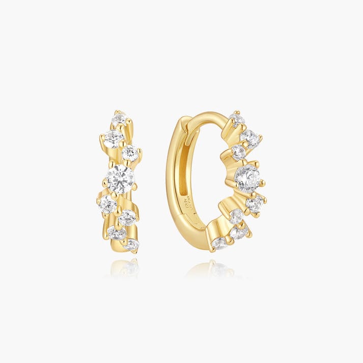 EAR-GPL Gold Zig Zag Pave Huggie Hoop Earrings