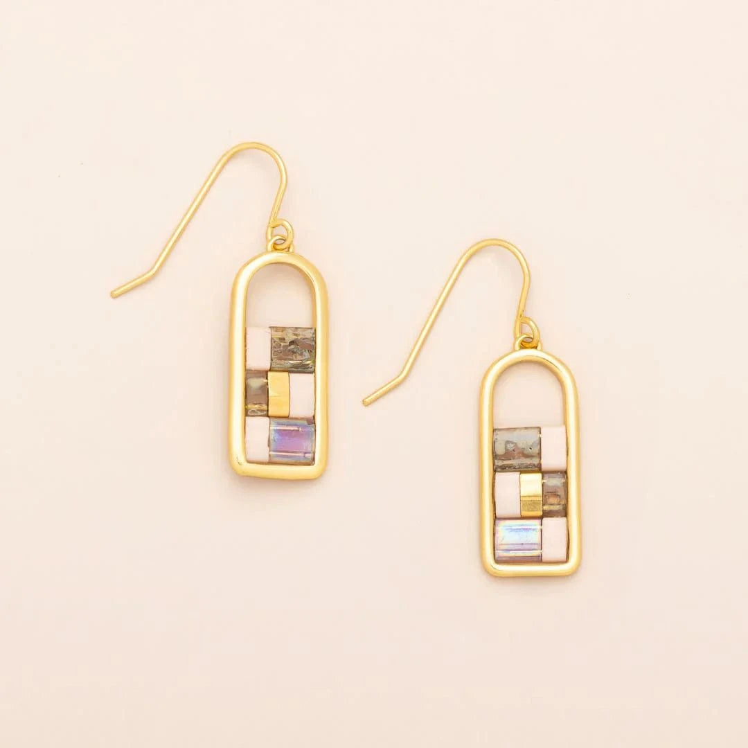 EAR-GPL Good Karma Miyuki Frame Earring - Blush/Topaz/Gold