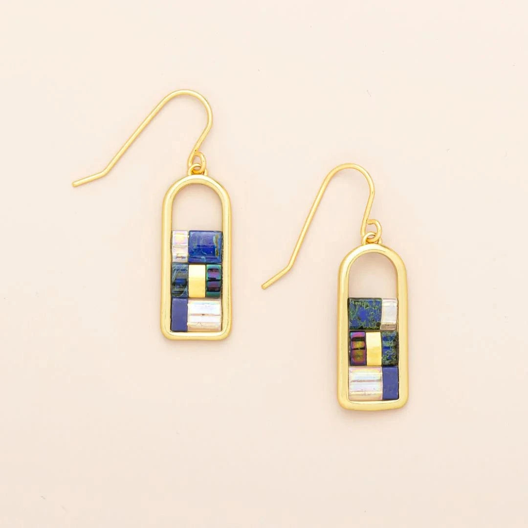 EAR-GPL Good Karma Miyuki Frame Earring - Indigo/Gold