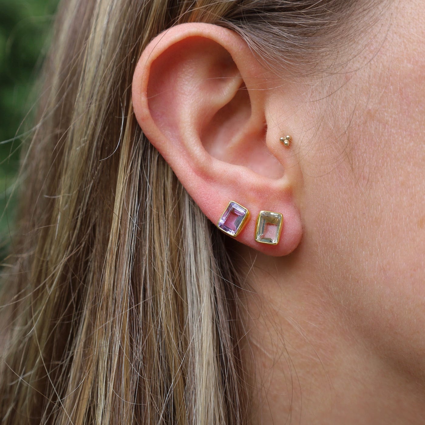 EAR-GPL Green Amethyst Baguette Stud Earrings