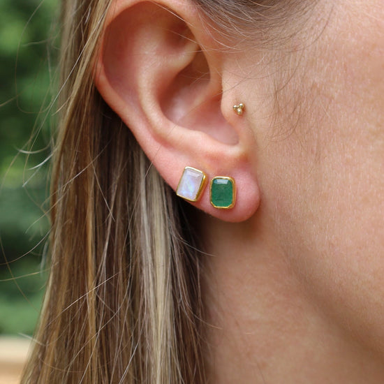 EAR-GPL Green Aventurine Baguette Stud Earrings