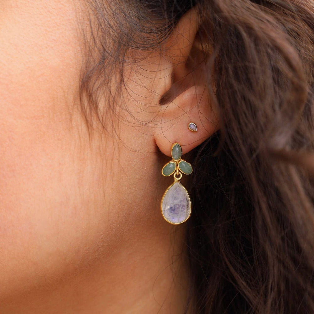 EAR-GPL Green Aventurine & Moonstone Post Earrings