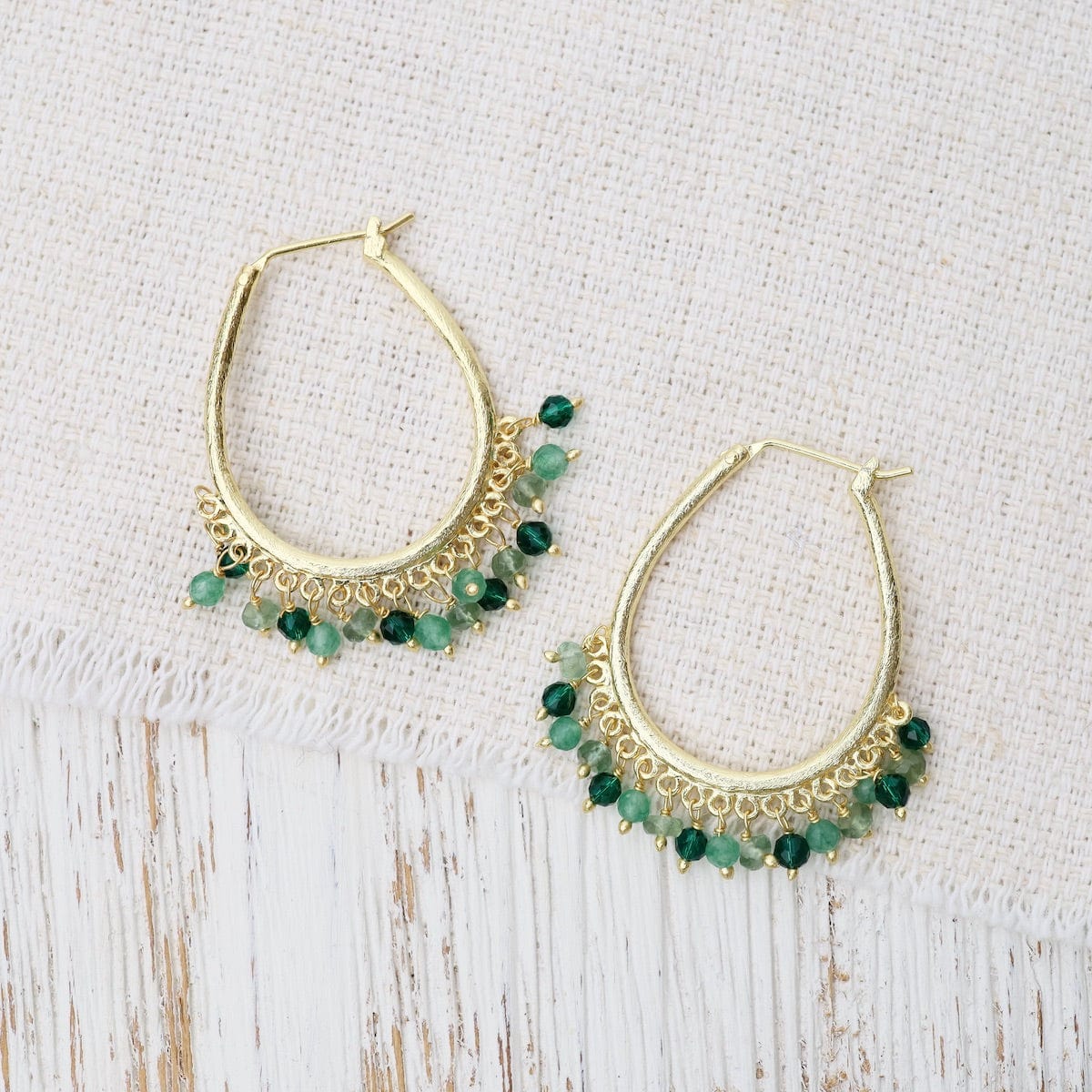 EAR-GPL Green Beaded Hoops