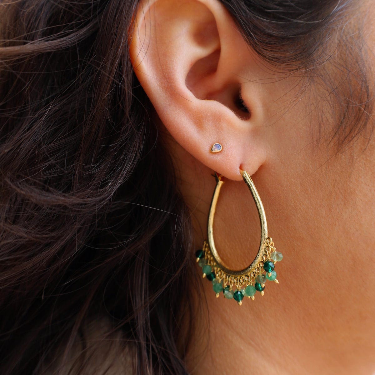 EAR-GPL Green Beaded Hoops