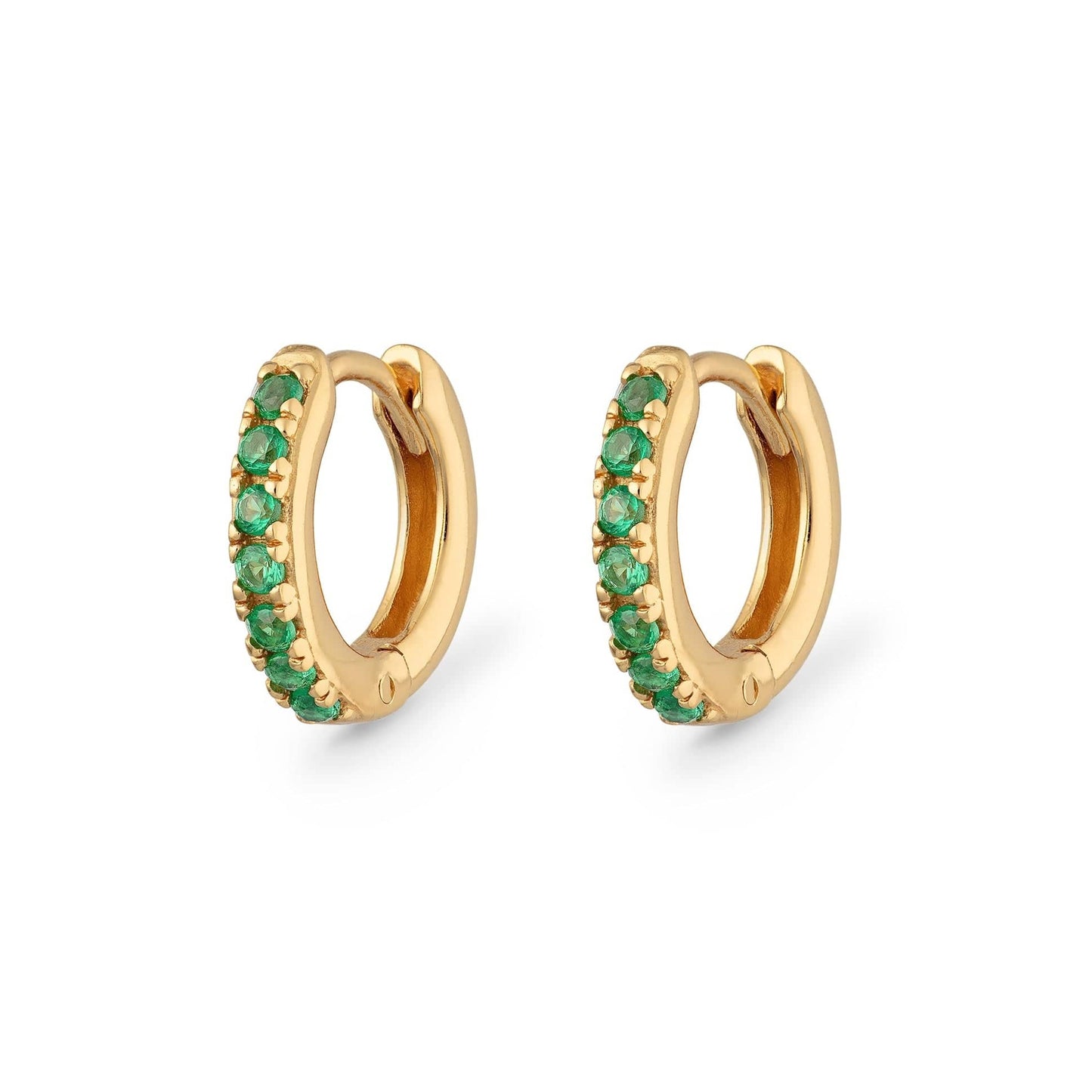 EAR-GPL Green Stones Gold Plated Sterling Silver Huggie Earrings