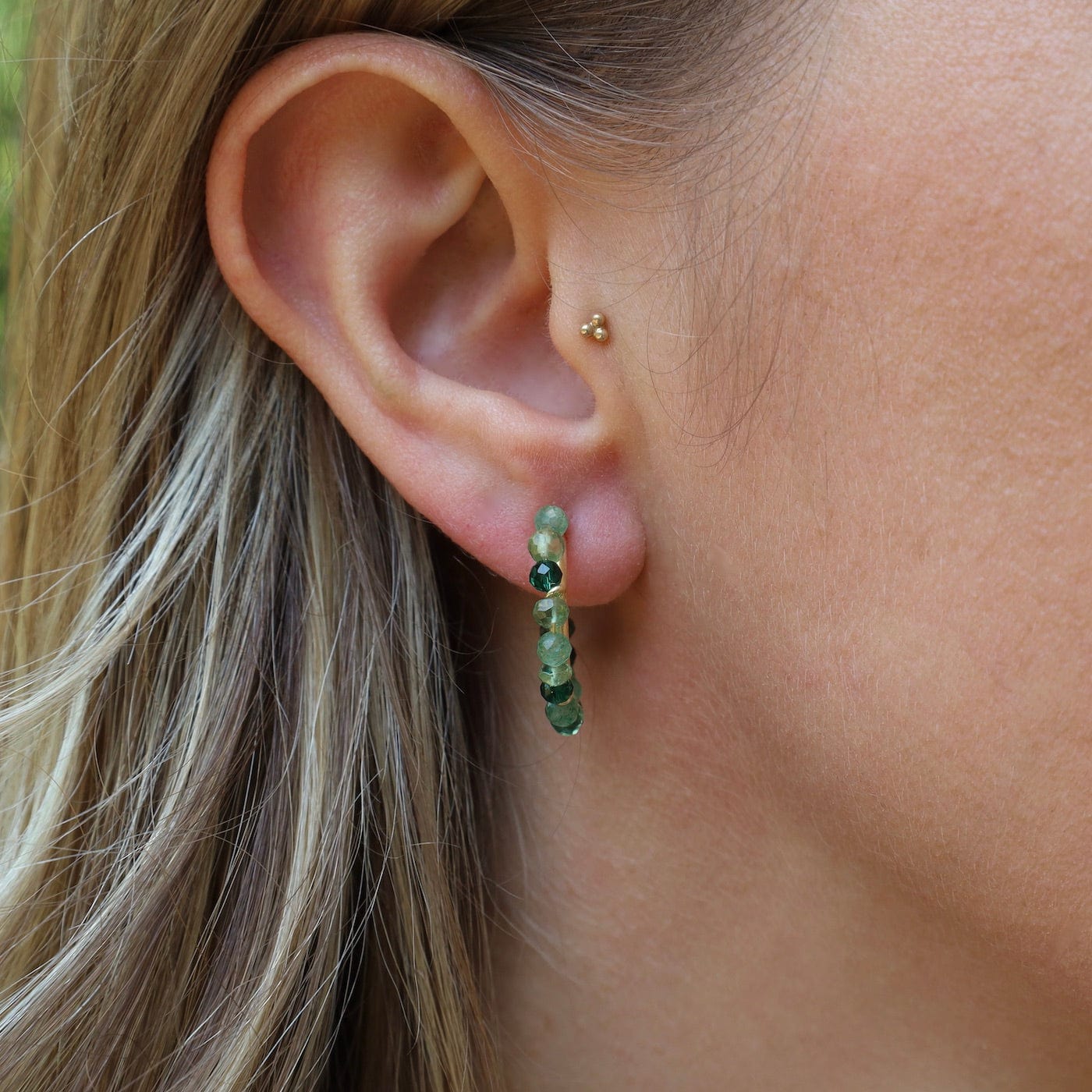 EAR-GPL Green Tourmaline & Aventurine Beaded Hoop Earrings
