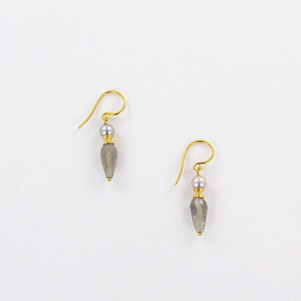 EAR-GPL GREY PEARL AND FACETED LABRADORITE DROP EARRINGS