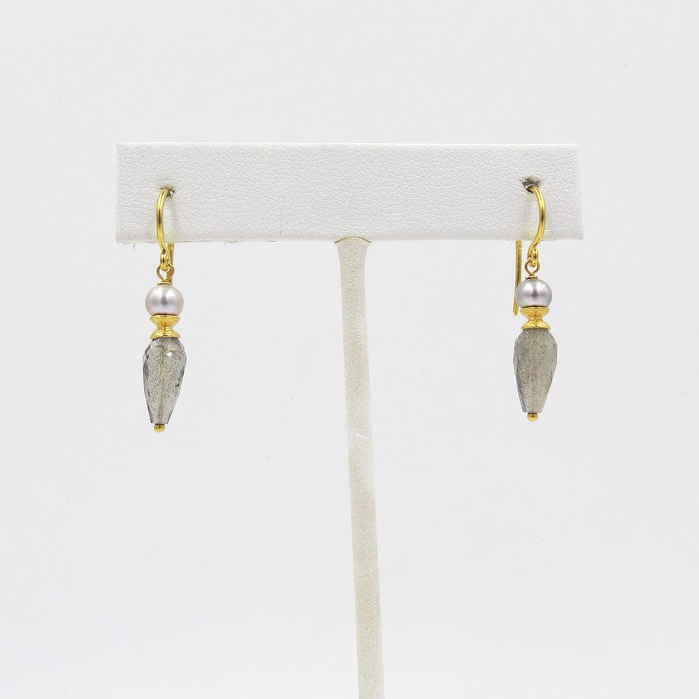 EAR-GPL GREY PEARL AND FACETED LABRADORITE DROP EARRINGS