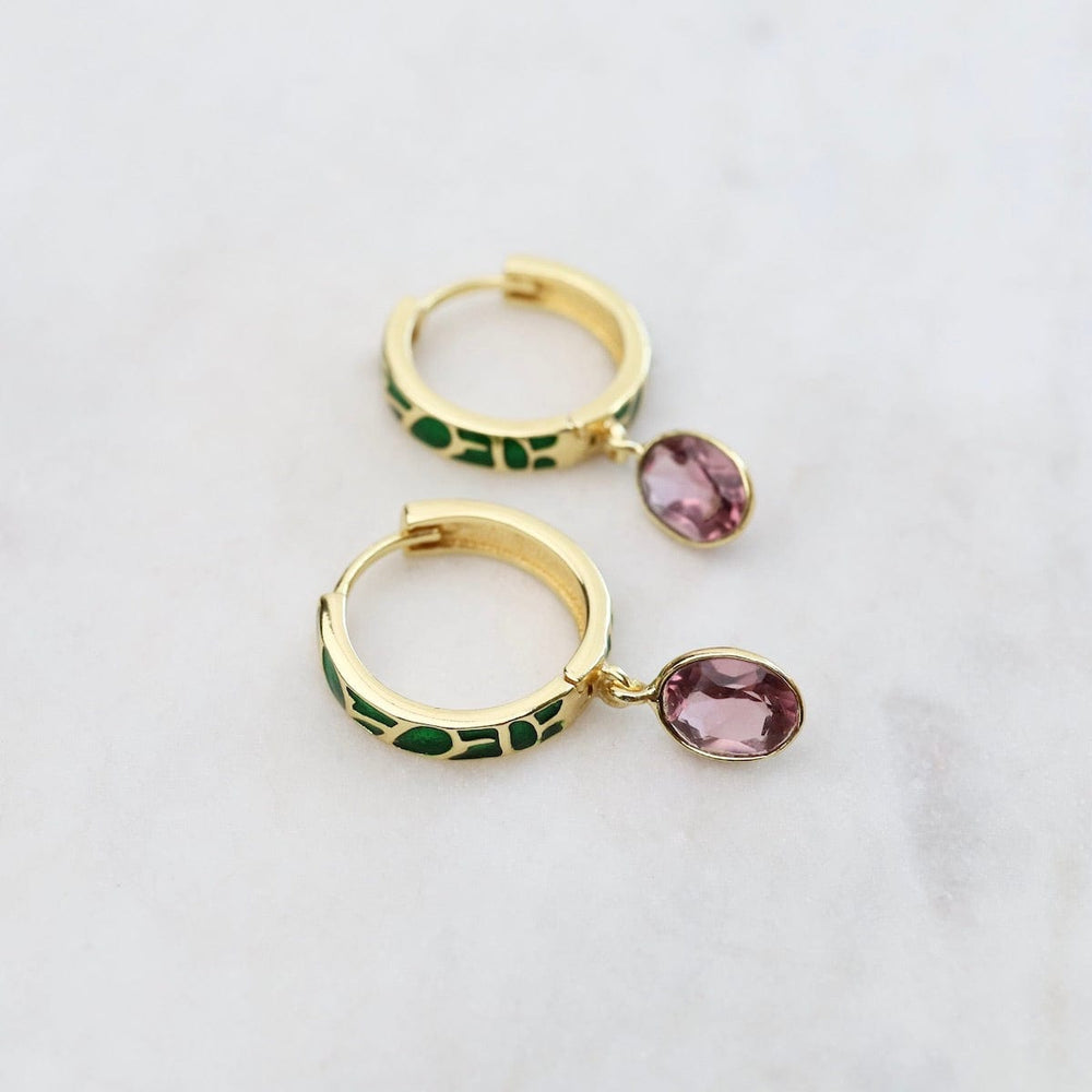 EAR-GPL Hand Enameled Hoop Earrings Gold - Rhodolite