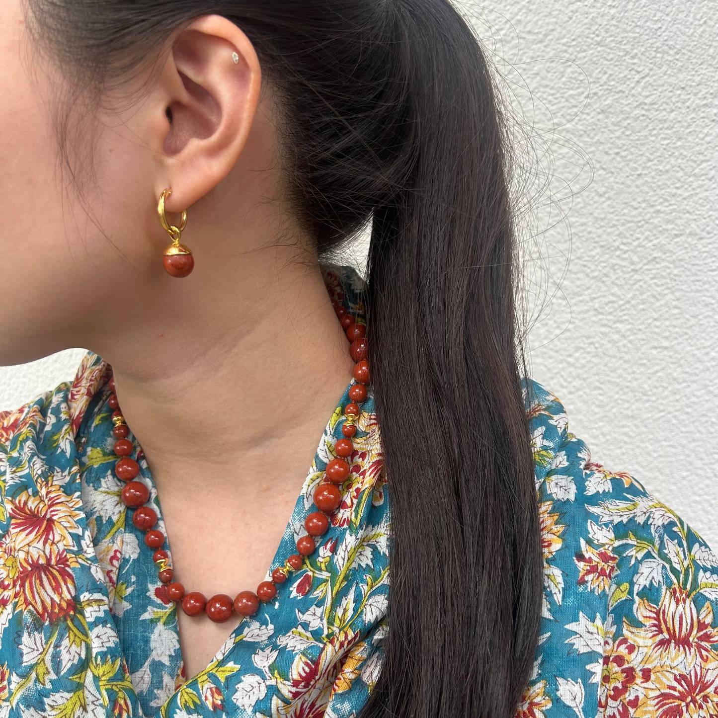 EAR-GPL Hoops with Red Jasper Drop Ball Earrings