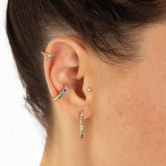 EAR-GPL Huggie Earrings with Rainbow Stones - gold plated