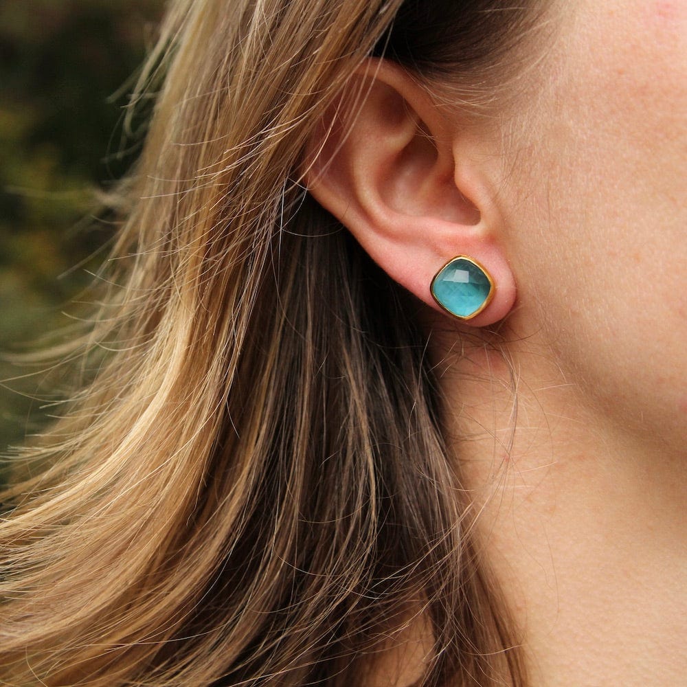 EAR-GPL Ice Blue Asha Square Studs