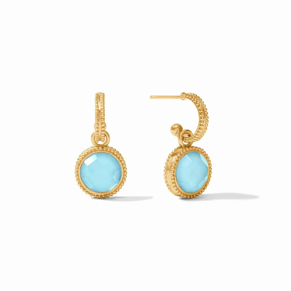 EAR-GPL Iridescent Capri Blue Fleur-de-Lis Hoop & Charm Earrings