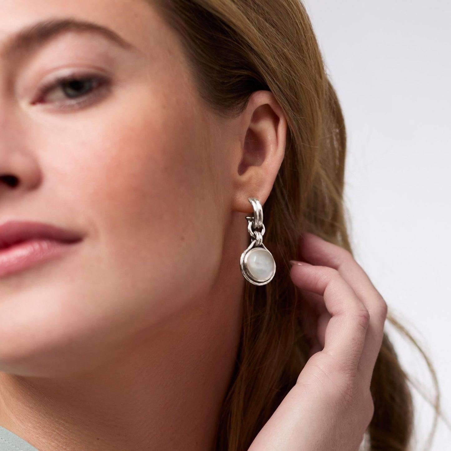 EAR-GPL Iridescent Montana Blue Silver Solara Hoop & Charm Earrings