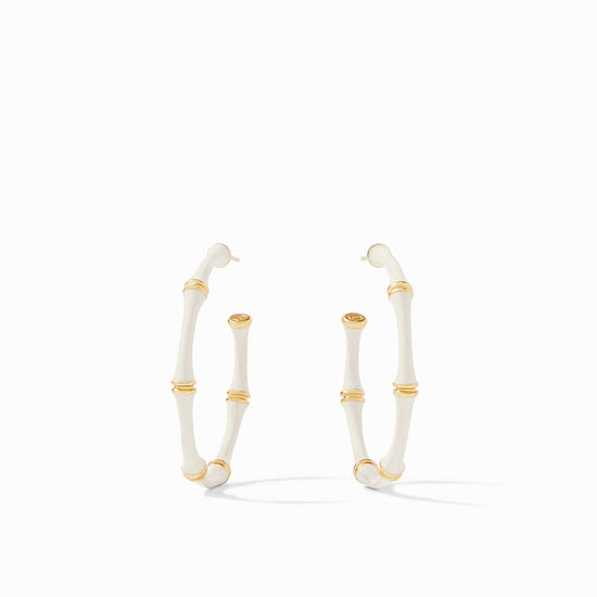 EAR-GPL Ivory Enamel Bamboo Hoop Earrings