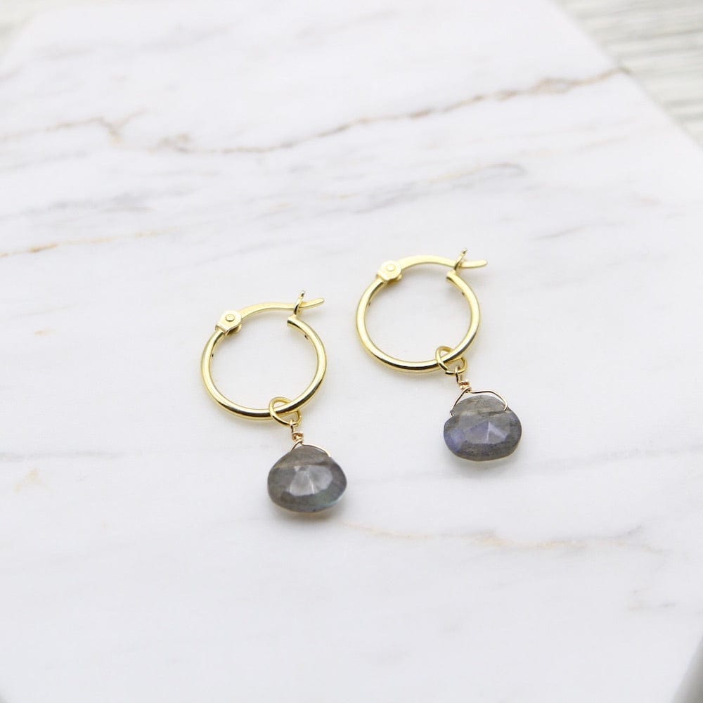 EAR-GPL Kaia Hoops ~ Labradorite Drop