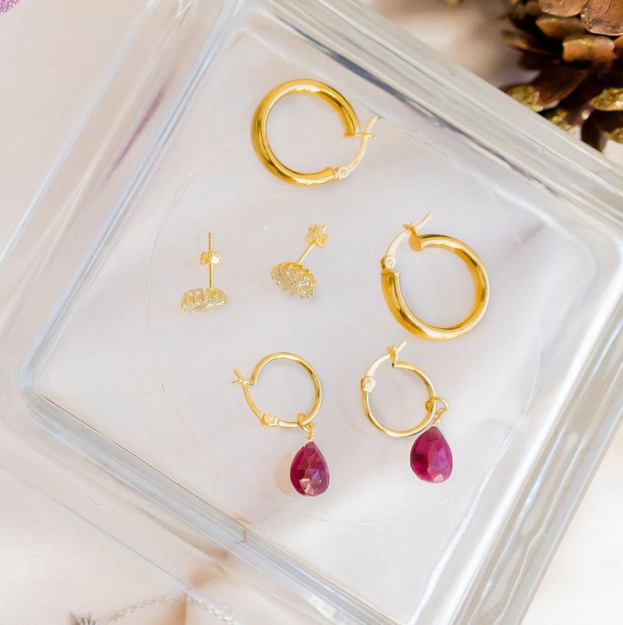 
                      
                        EAR-GPL Kaia Hoops ~ Ruby Drop
                      
                    