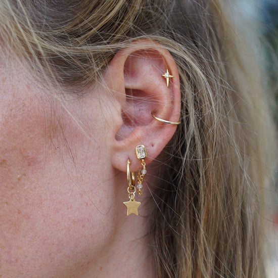 EAR-GPL Kaia Hoops with Star Drop - 18K Gold Plated Silver