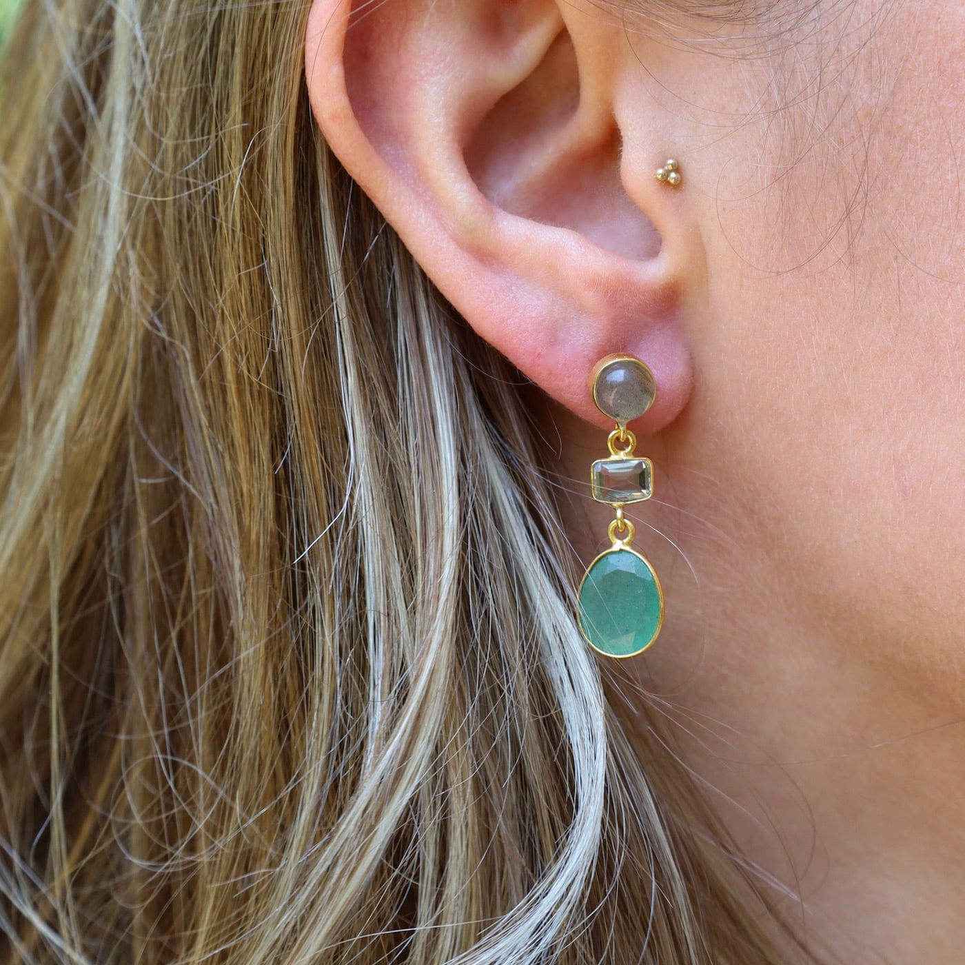 EAR-GPL Labradorite, Aventurine & Green Amethyst Earrings