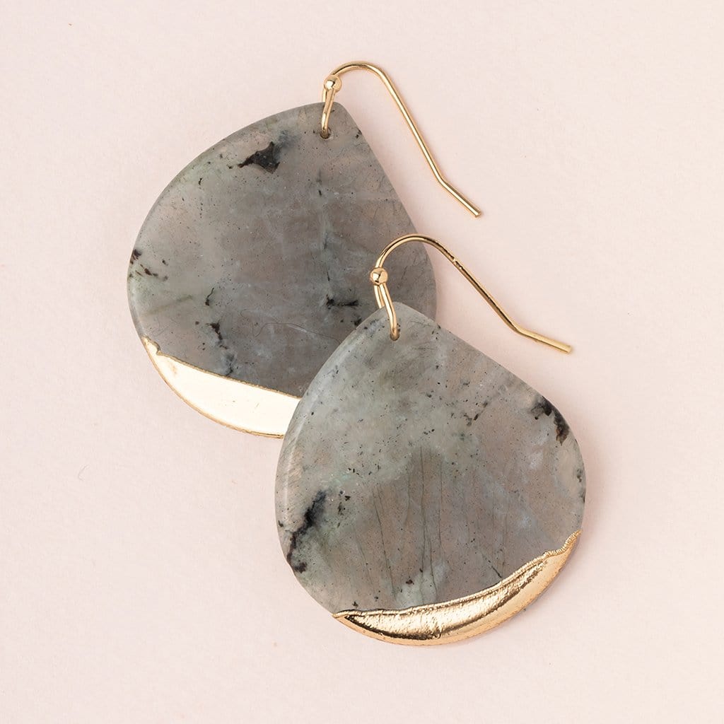 EAR-GPL Labradorite Gold Dipped Teardrop Earring