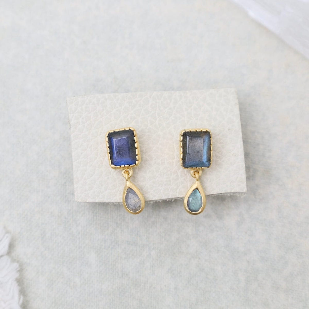 EAR-GPL Labradorite Rectangle Post with Drop Earrings