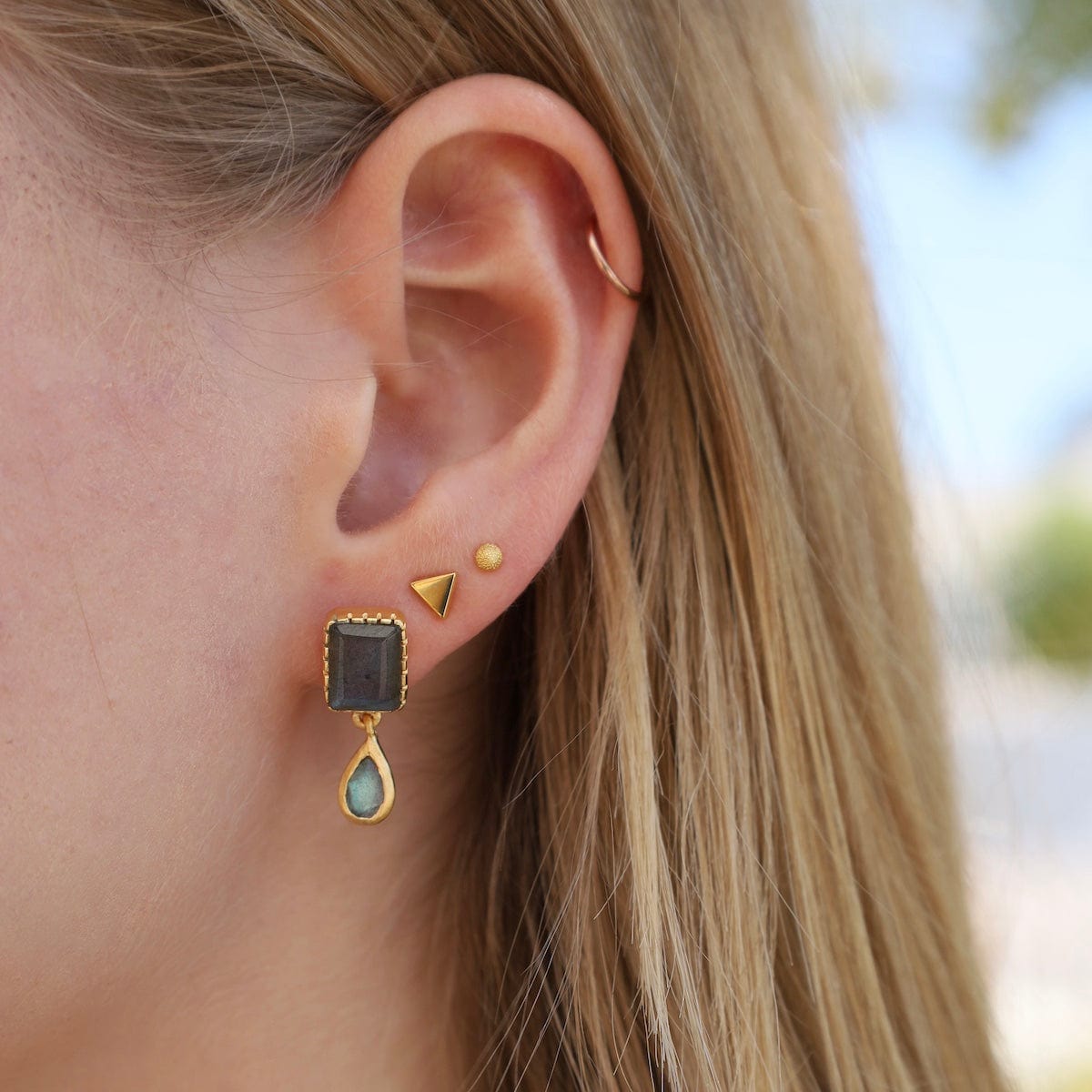 EAR-GPL Labradorite Rectangle Post with Drop Earrings