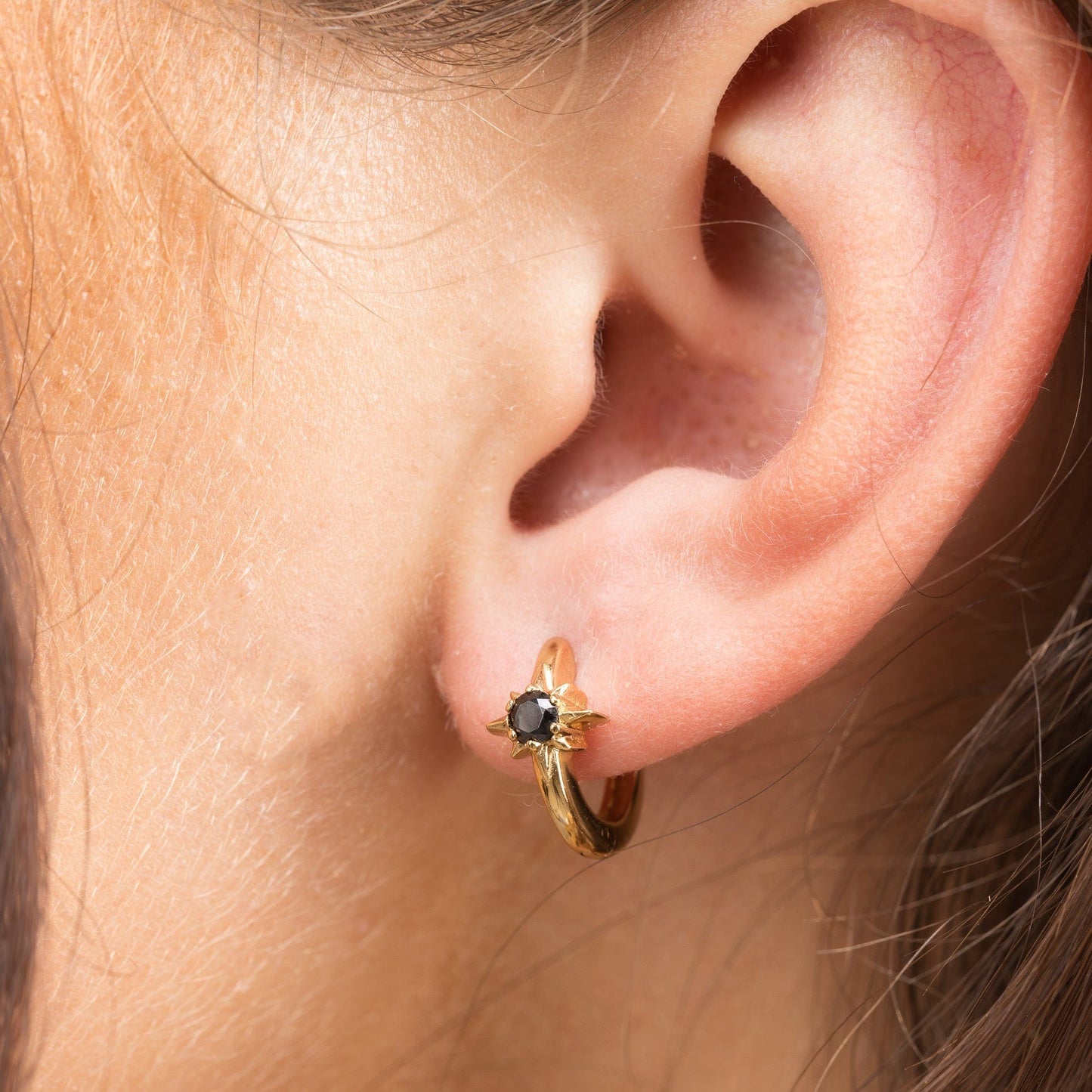 EAR-GPL Large Black Star Huggie Earrings