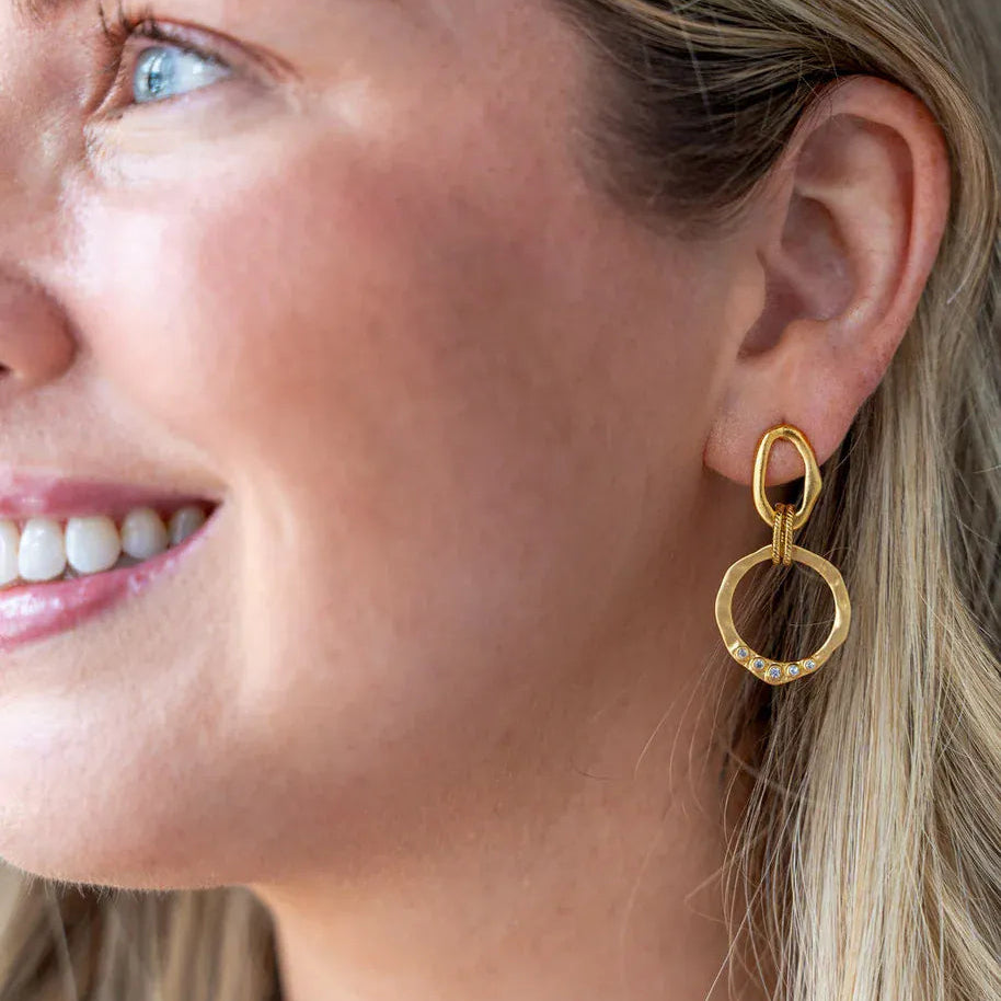 EAR-GPL Large Gold Sculpted Circle Drop Earrings
