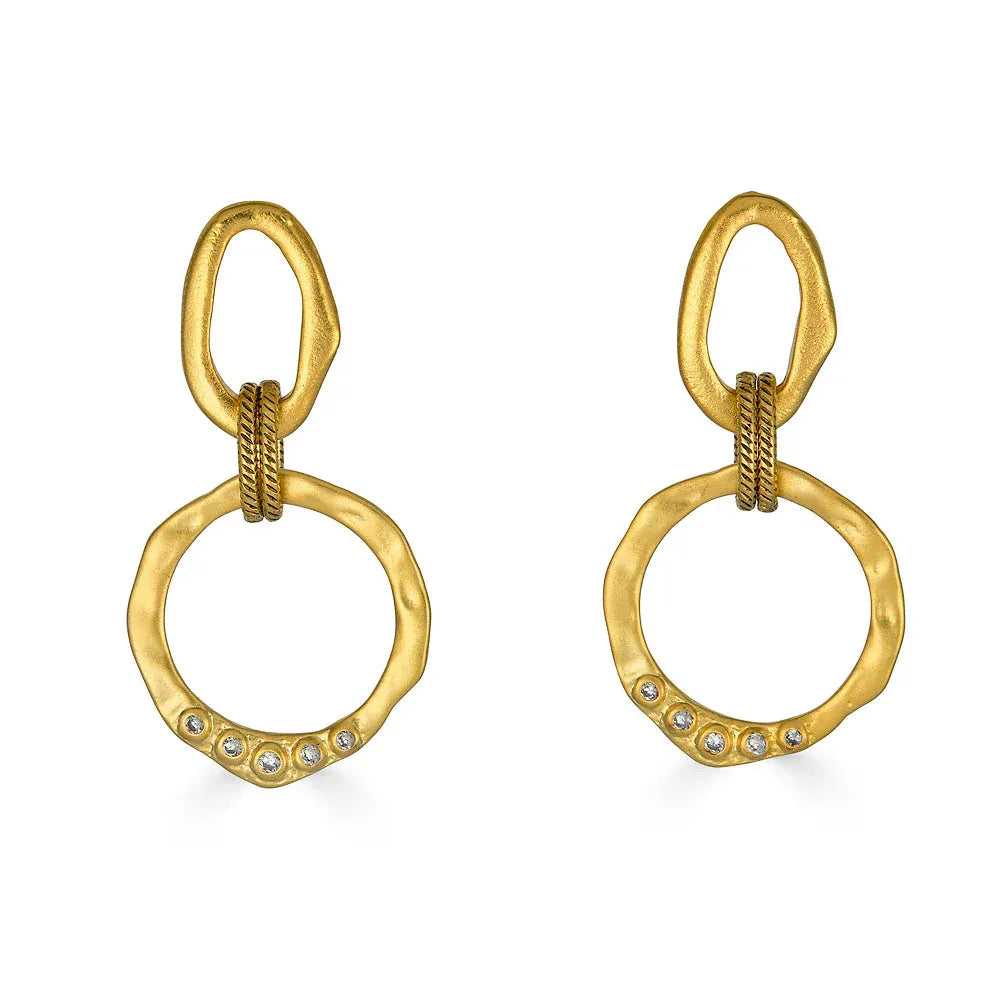 EAR-GPL Large Gold Sculpted Circle Drop Earrings