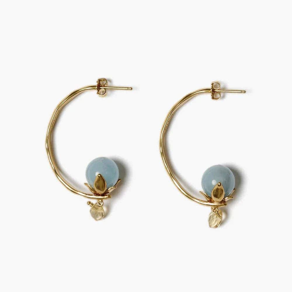 EAR-GPL Lotus Hoop Earrings Aquamarine